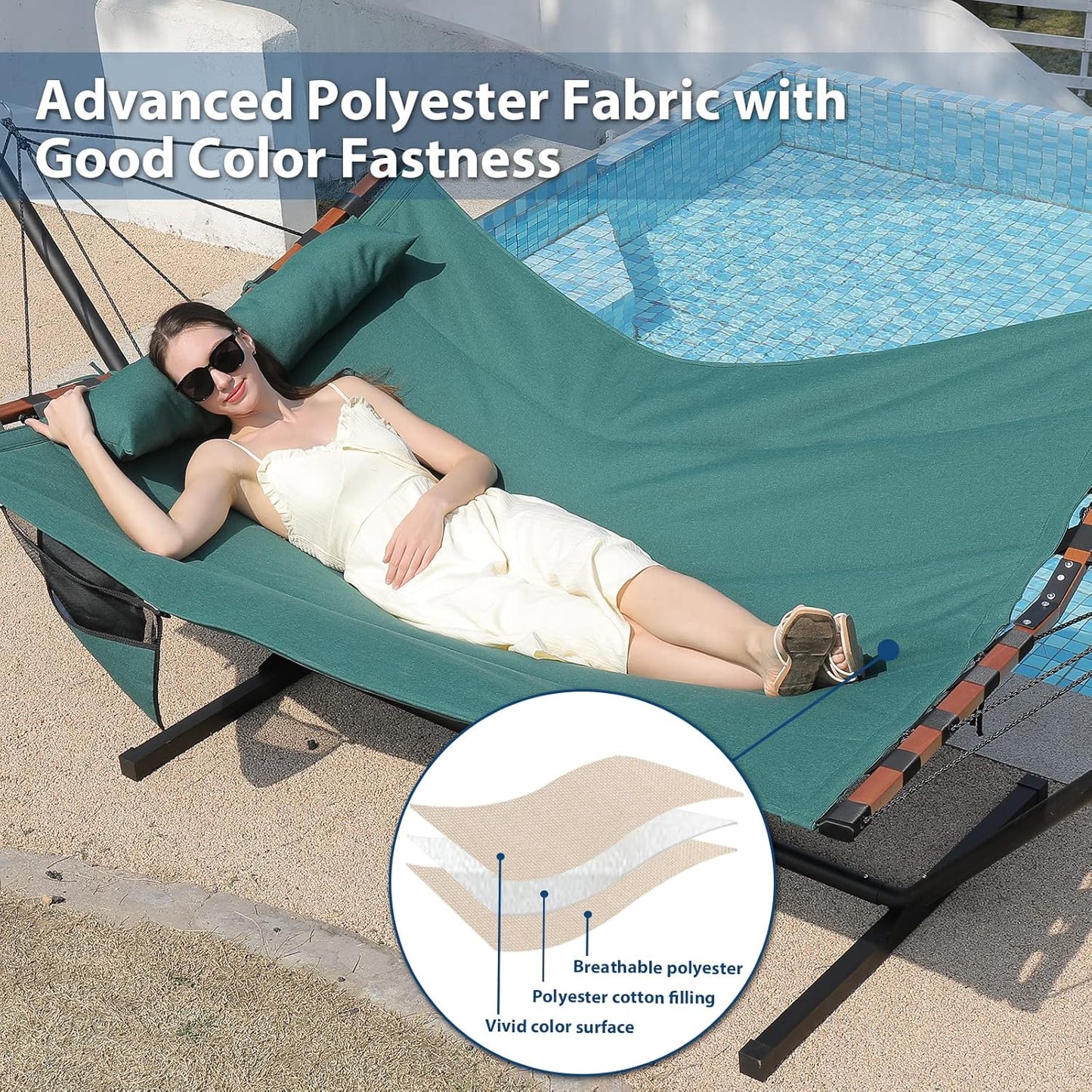 12FT 2 Person Hammock TegerDeger Large Hammock 450LB Capacity with V Shaped Hardwood Spreader Bar & Nylon Rope for Outside, Patio, Garden, Backyard, Beach, Poolside - Dark Green