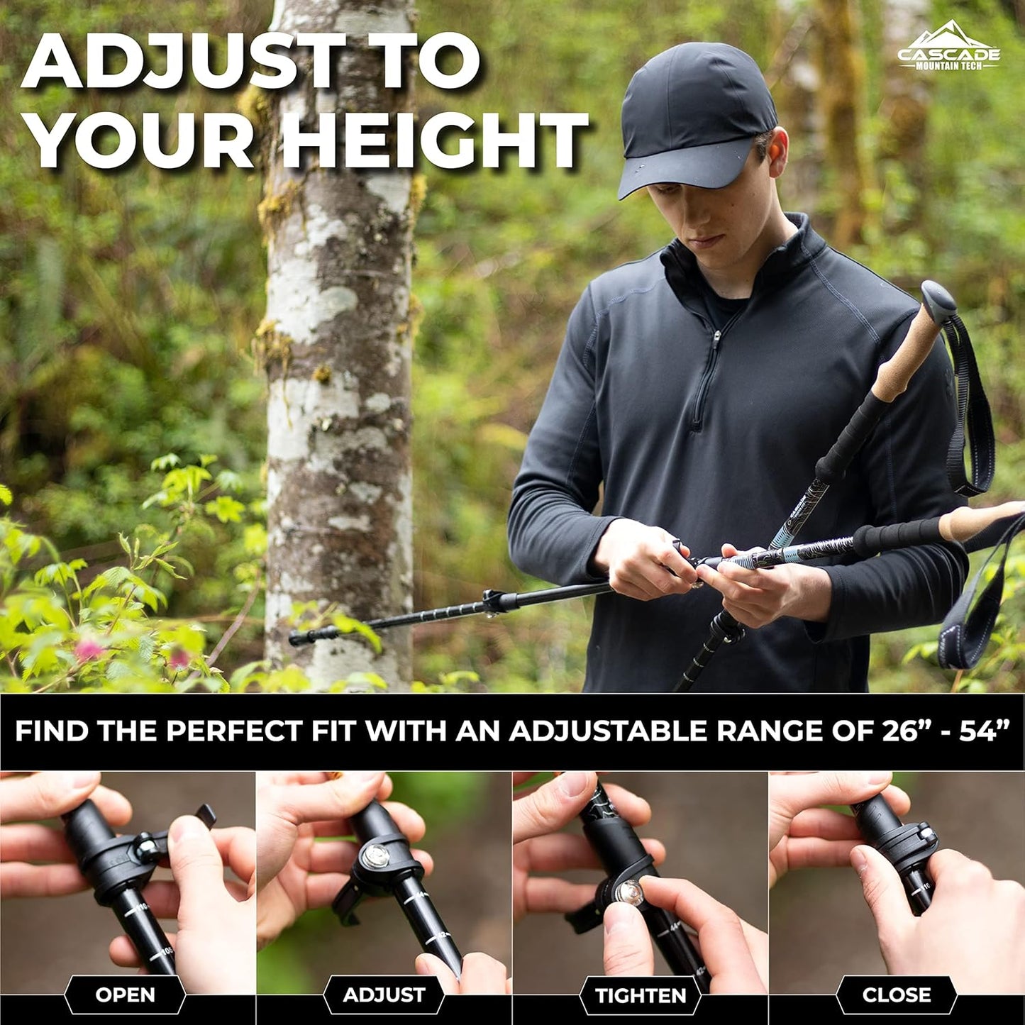 Cascade Mountain Tech Trekking Poles - Carbon Fiber Walking or Hiking Sticks with Quick Adjustable Locks