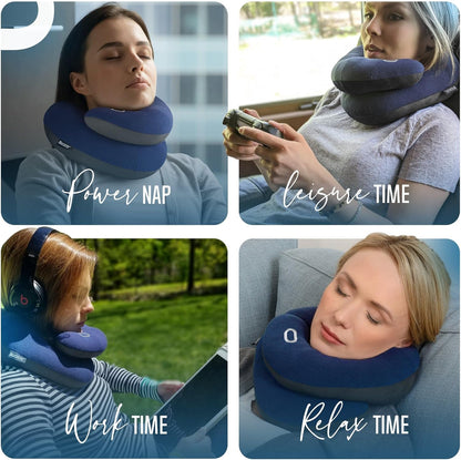 BCOZZY Travel Neck Pillow for Airplane– Patented Double Support for Head, Neck, and Chin. Best for Long Flights, Plane Sleeping, and Car Rides. Adjustable Size. Fully Washable. Carry Bag. Large, Black