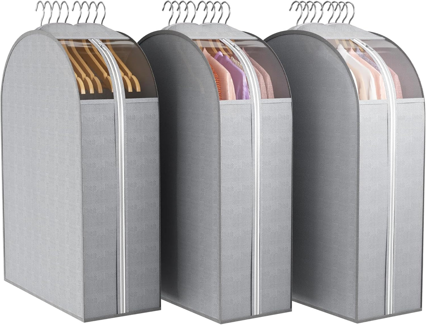 10" Gusseted Garment Bags for Hanging Clothes with Clear Window, 32" Suit Bags for Open Closet Storage, Clothing Cover for Coat, Dress, Jacket, Shirt, Fur Wardrobe Protector, 3 Packs