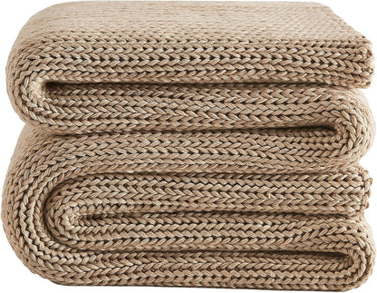 L'AGRATY Knitted Weighted Blanket - 50"x60" 10lbs Cooling Chunky Knit Heavy Blanket for Adults Braided Crochet Throw Thick Cable Yarn Knit Decorative No Beads Evenly Weighted Machine Washable