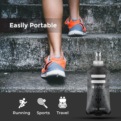 FITLY Soft Flask - Shrink As You Drink Soft Water Bottle for Hydration Pack - Folding Water Bottle Ideal for Running, Hiking, Cycling, Climbing & Rigorous Activity