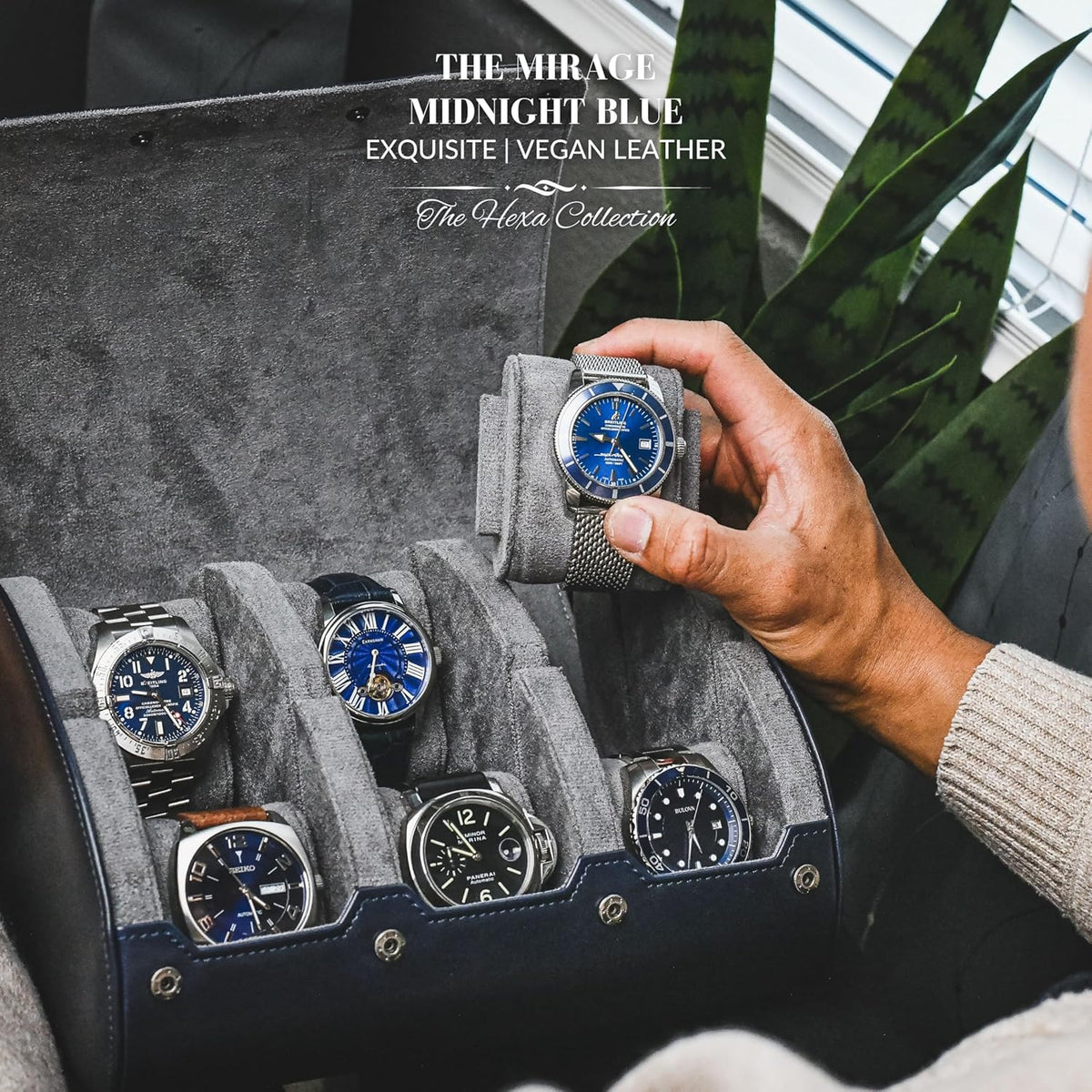 Watch Roll Case for Travel 6 slot Watches Organizer - Midnight Blue