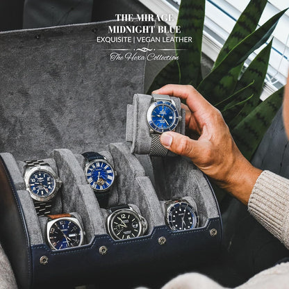 Watch Roll Case for Travel 6 slot Watches Organizer - Midnight Blue