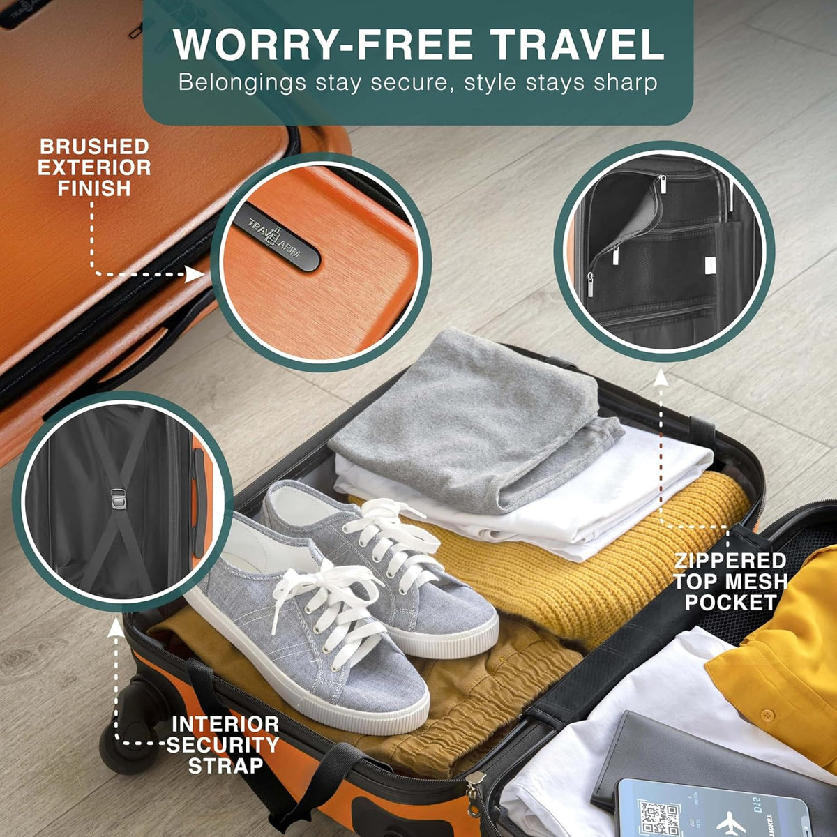 Luggage Sets 3 Piece, 22 Inch Carry on Luggage and 24 Inch Suitcases with Wheels Spinner, Durable Hard Shell Suitcase Set, Expandable Travel Suitcase, Orange