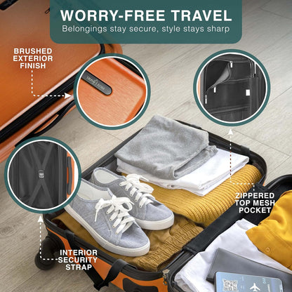 Luggage Sets 3 Piece, 22 Inch Carry on Luggage and 24 Inch Suitcases with Wheels Spinner, Durable Hard Shell Suitcase Set, Expandable Travel Suitcase, Orange