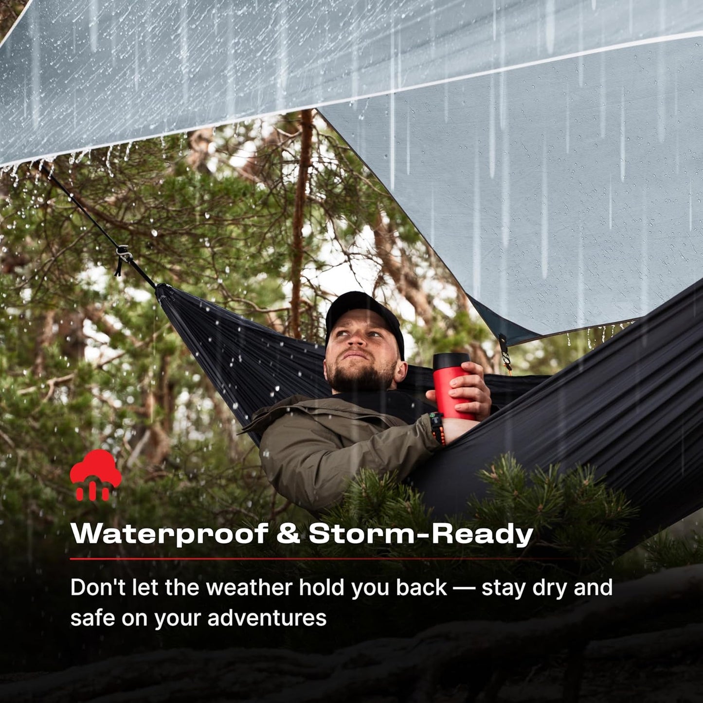 Rain Fly12x10 Lightweight Survival Camping Tarp; 100% Waterproof; Makes a Great Backpacking Tarp or Hammock Shelter; Comes in Multiple Colors, Survival Bracelet Included; Grey