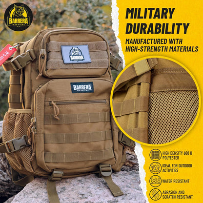 25 L Tactical Backpack: durable military-style backpack with MOLLE system for everyday use, travel, gym, hiking, fishing, camping, and outdoor sports.(COYOTE BROWN 25L)