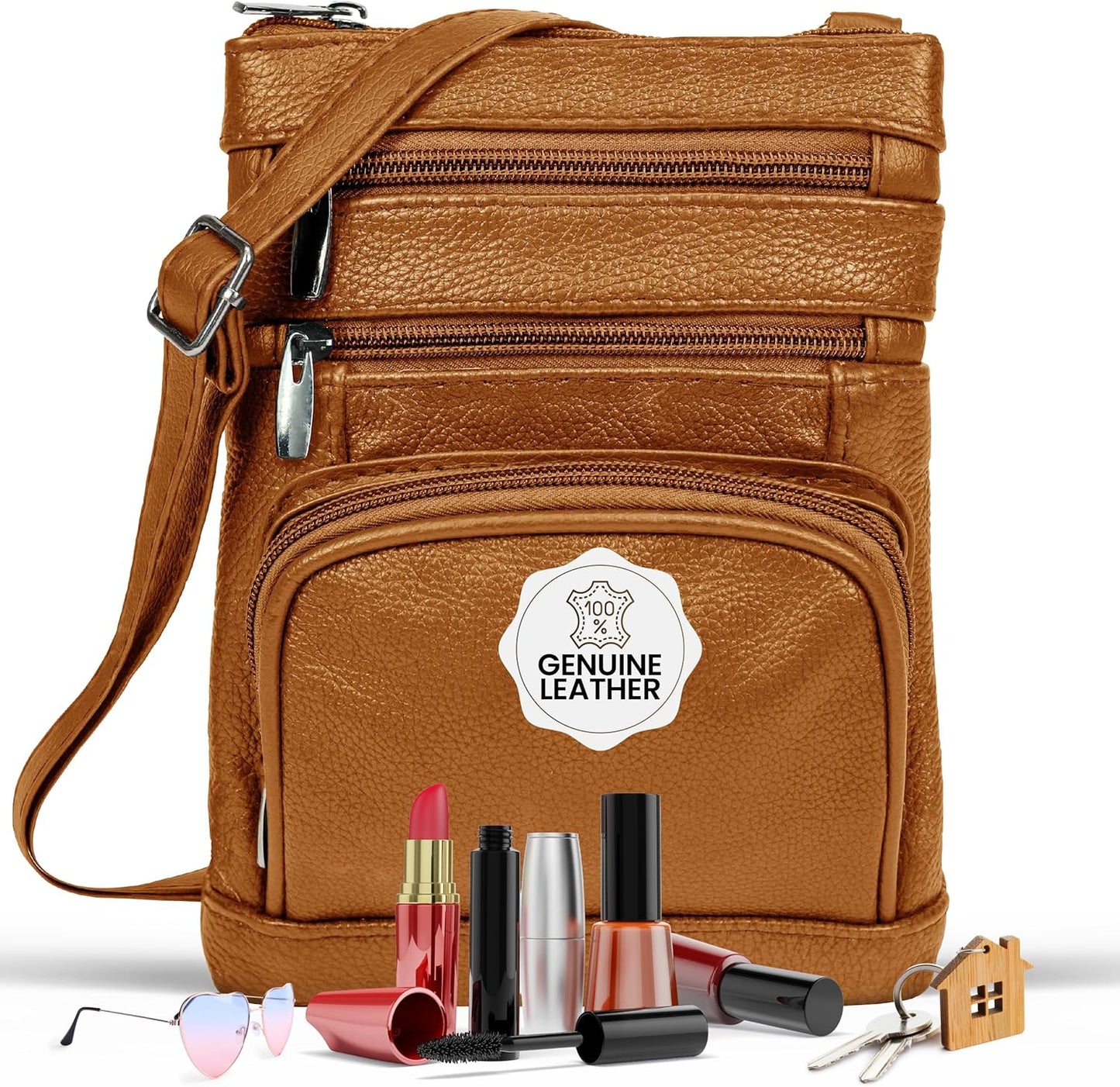 Krediz leather Crossbody Purses for Women, Multi Pocket Crossbody Purse with Adjustable Strap, Soft & Durable Leather Purse