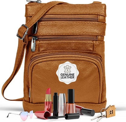 Krediz leather Crossbody Purses for Women, Multi Pocket Crossbody Purse with Adjustable Strap, Soft & Durable Leather Purse