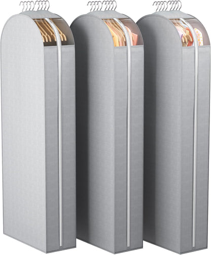 10" Gusseted Garment Bags for Hanging Clothes with clear window, 60" Suit Bags for Open Closet Storage, Clothing Cover for Coat, Dress, Jacket, Shirt, Fur Wardrobe Protector, 3 Packs