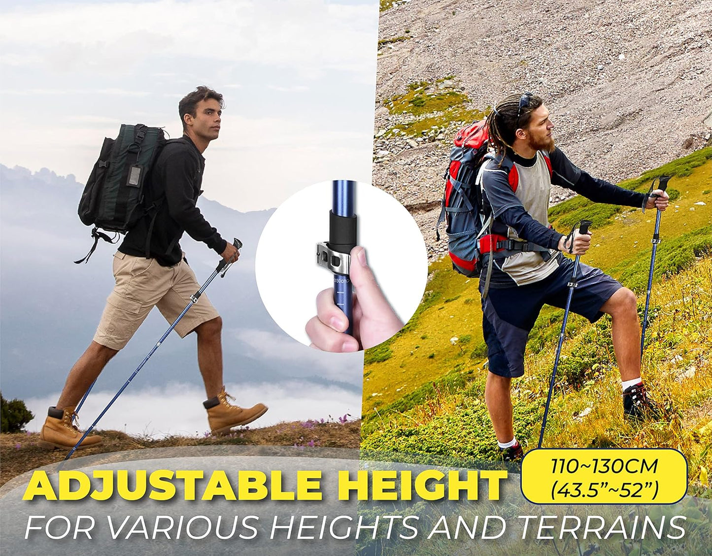 TREKOLOGY TREKZ SE 2pc Collapsible Hiking Stick - Lightweight, Foldable Retractable Trekking Poles for Men, Women & Seniors with Adjustable Heights - Nordic Walking Stick for Backpacking, Camping