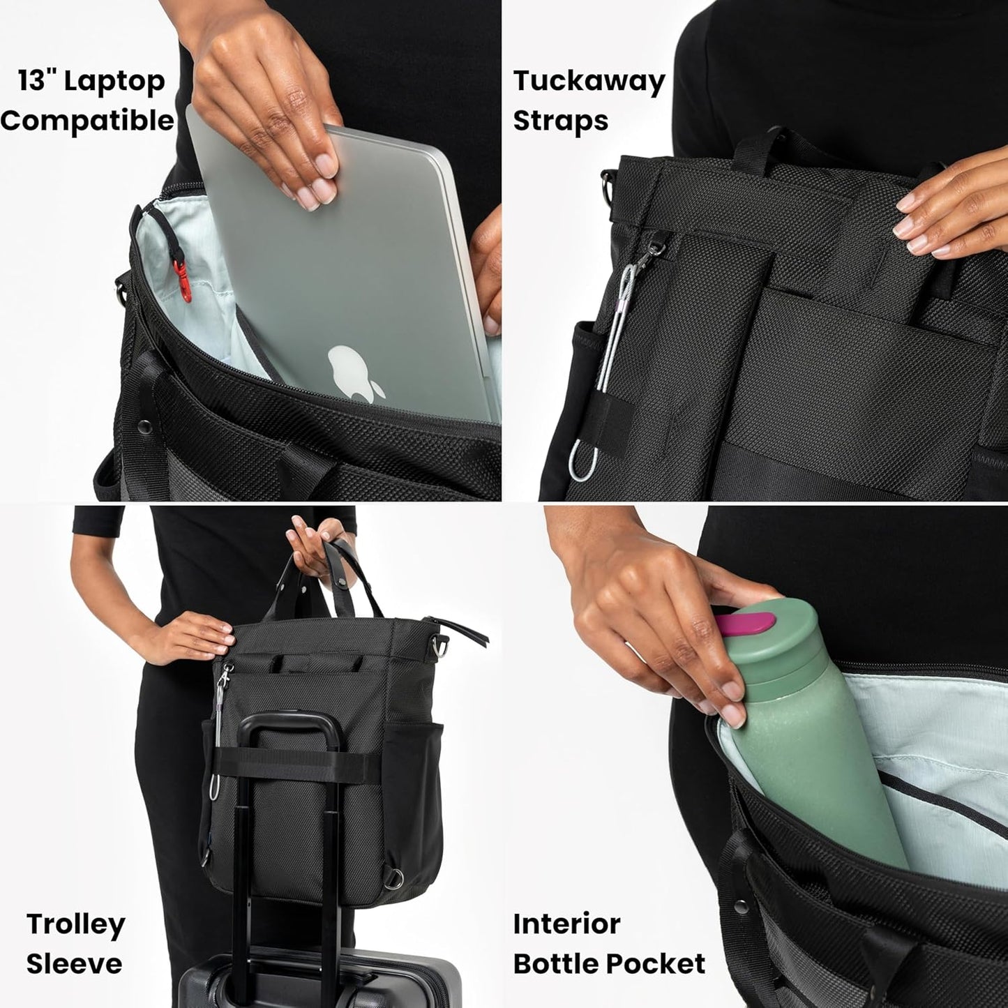 Sherpani Soleil, Anti Theft Convertible Backpack, 3 in 1 Tote Bag, Cross Body Purse, 18L Travel Backpack, Travel Gifts for Women, RFID Protection, Metal Hardware Fits 13” Laptop (Granite)