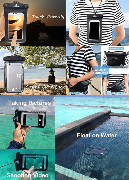 Freegrace Waterproof Dry Bags Set of 3 Dry Bag with 2 Zip Lock Seals & Detachable Shoulder Strap, Waist Pouch & Phone Case - Can Be Submerged Into Water - for Swimming (Navy Blue, 10L)