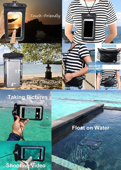 Freegrace Waterproof Dry Bags Set of 3 Dry Bag with 2 Zip Lock Seals & Detachable Shoulder Strap, Waist Pouch & Phone Case - Can Be Submerged Into Water - for Swimming (Black(Window), 20L)