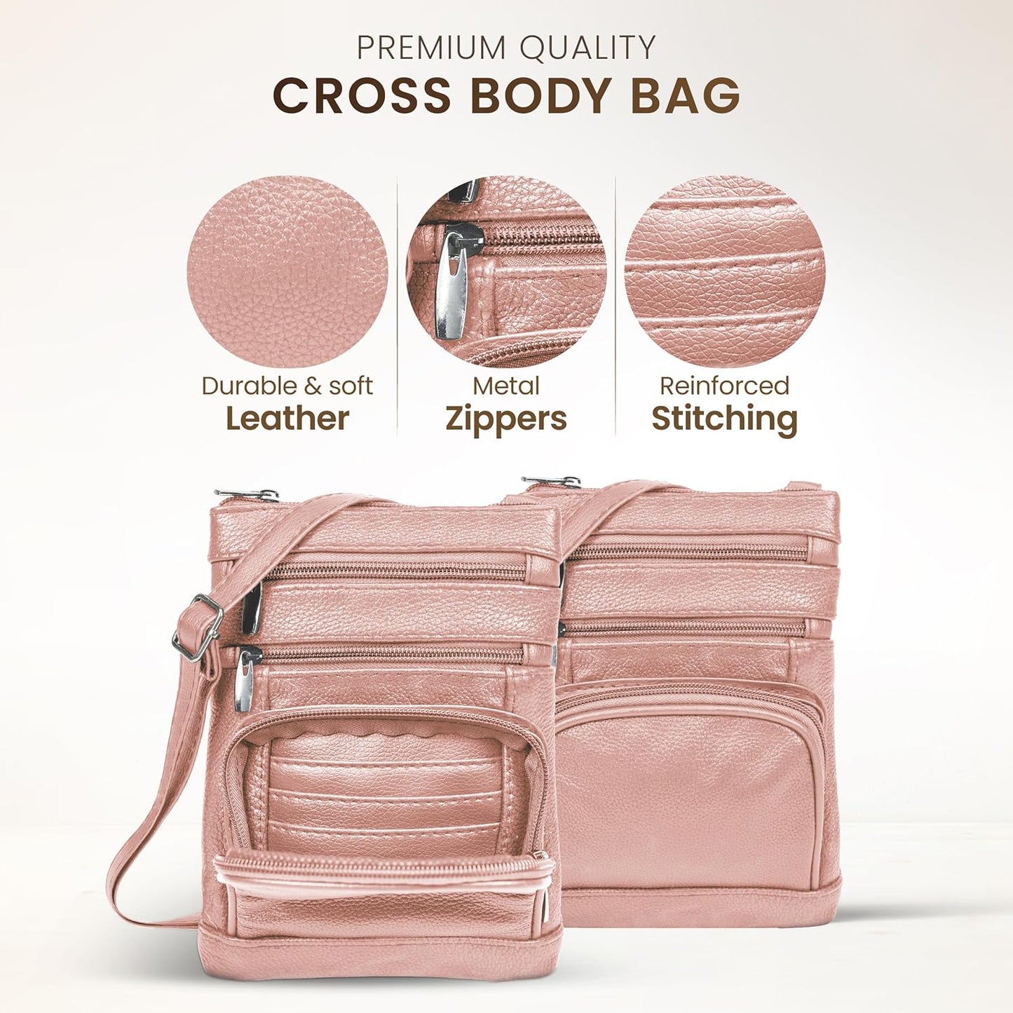 Krediz leather Crossbody Purses for Women, Multi Pocket Crossbody Purse with Adjustable Strap, Soft & Durable Leather Purse