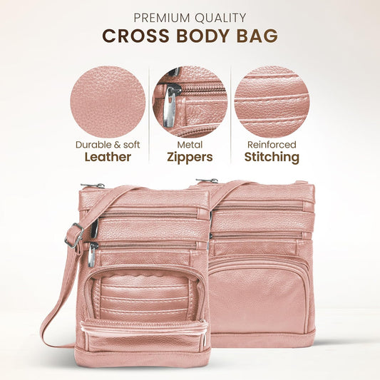 Krediz leather Crossbody Purses for Women, Multi Pocket Crossbody Purse with Adjustable Strap, Soft & Durable Leather Purse