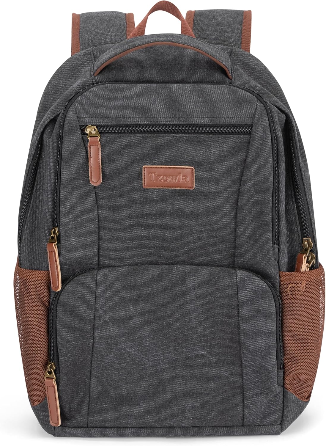 Tzowla Canvas Laptop College Backpack for Men and Women,Travel Work Vintage Rucksack with USB/Type-C Charging Port,Lightweight Hiking Casual Daypack Backpacks fit 15.6 inch Notebook,Black