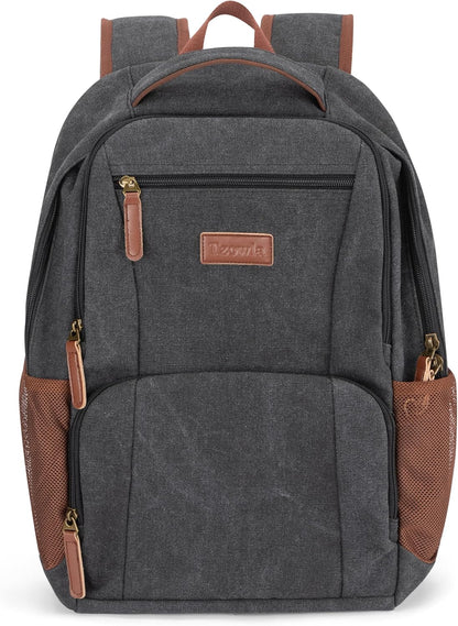 Tzowla Canvas Laptop College Backpack for Men and Women,Travel Work Vintage Rucksack with USB/Type-C Charging Port,Lightweight Hiking Casual Daypack Backpacks fit 15.6 inch Notebook,Black