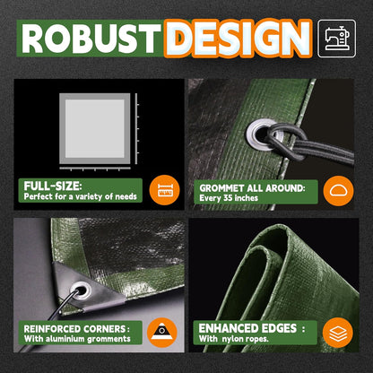 10x20 Feet Tarp Waterproof,9Mil Thick,Finished Size Tarps,UV Resistant,Durable,Multipurpose Poly Tarp Cover with Metal Grommets and Reinforced Edges,Green/Black by RAINDEWAY