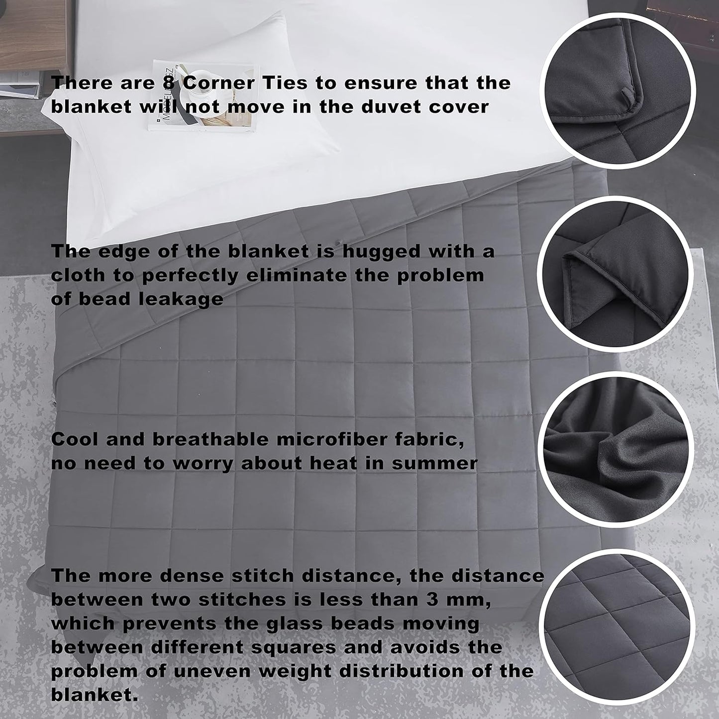 Weighted Blanket (15lbs 60"x80" Queen Size) Cooling Breathable Microfiber Material with Glass Beads Big Heavy Blanket for Adult All-Season Summer Fall Winter Soft Thick Comfort