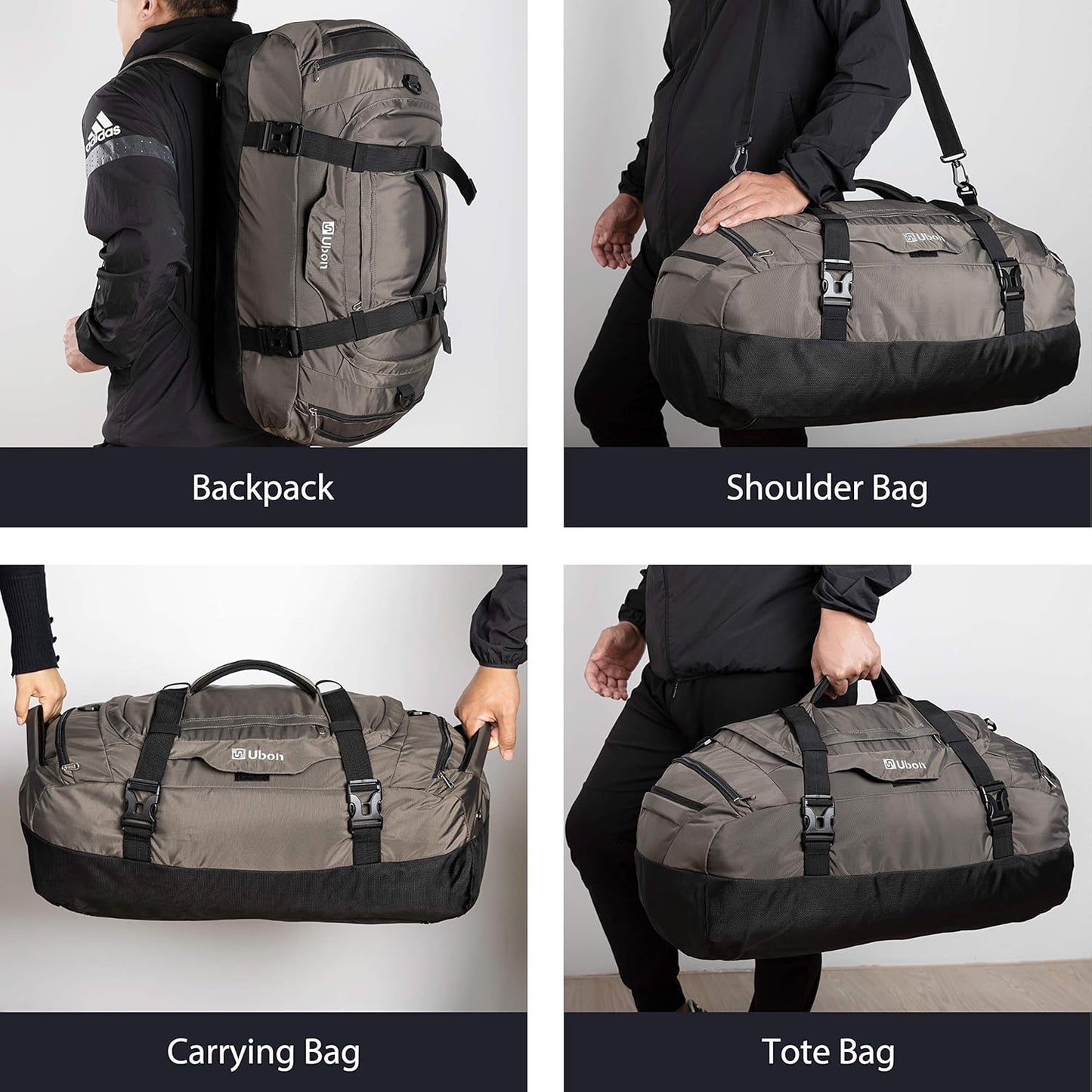 Ubon Large Duffel Bag Weekender Bags with Shoe Compartments 4-Way Sports Gym Backpack with Padded Straps Camping Traveling Duffle Bag