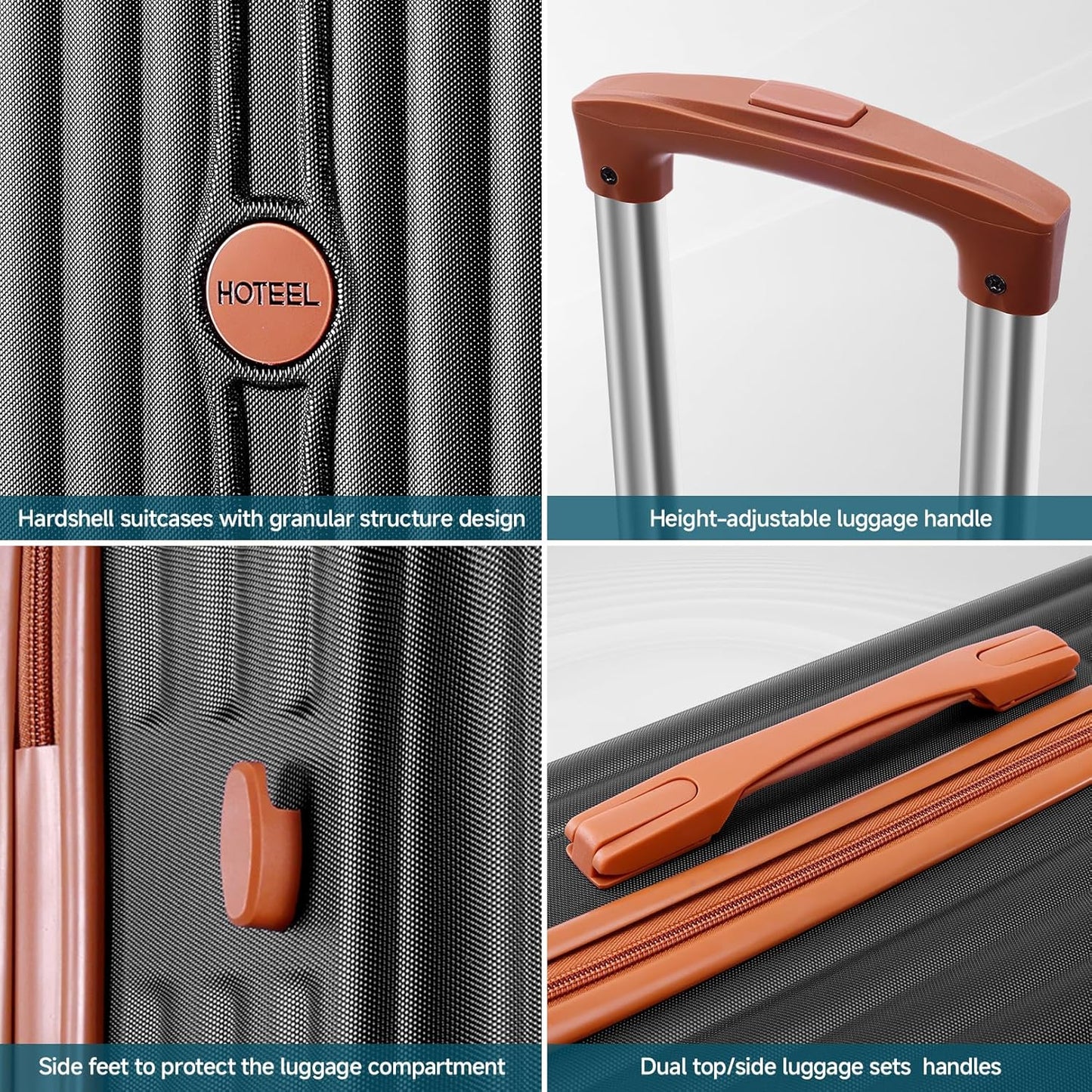 Hoteel Luggage 6-piece Set, 360° Universal Suitcases with Wheels Hard Shell Suitcase with TSA Lock, Including Waterproof Luggage Bag, Travel Maletas for Men and Women,Black(16/20/24/28Inch)