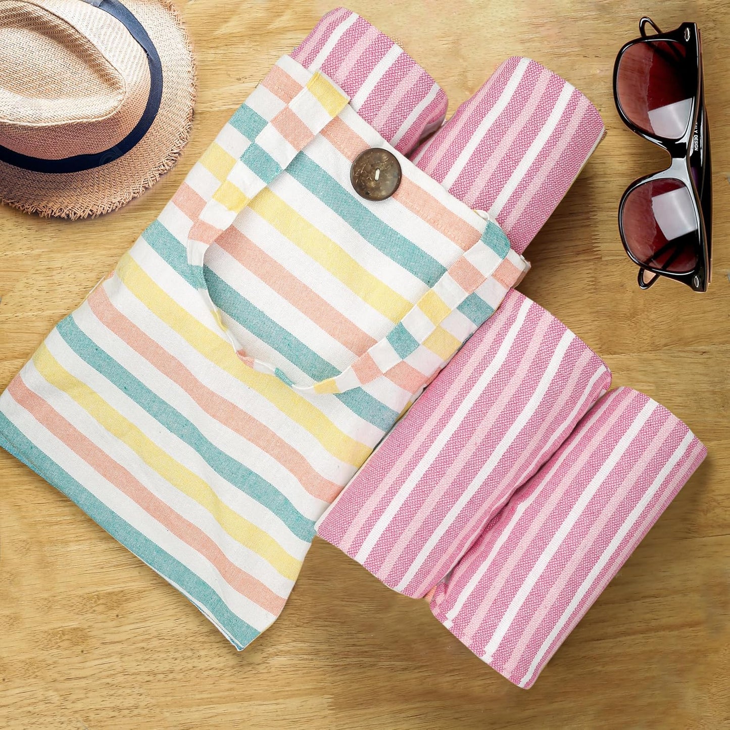 HILLFAIR Cotton Turkish Beach Towels, Quick Dry Lightweight Sand Free Peshtemal Towel for Bath Swim Yoga Spa Travel, Beach Accessories, Oversized Cotton Turkish Towels (39 x 72 inch- 4 Pack Pink)