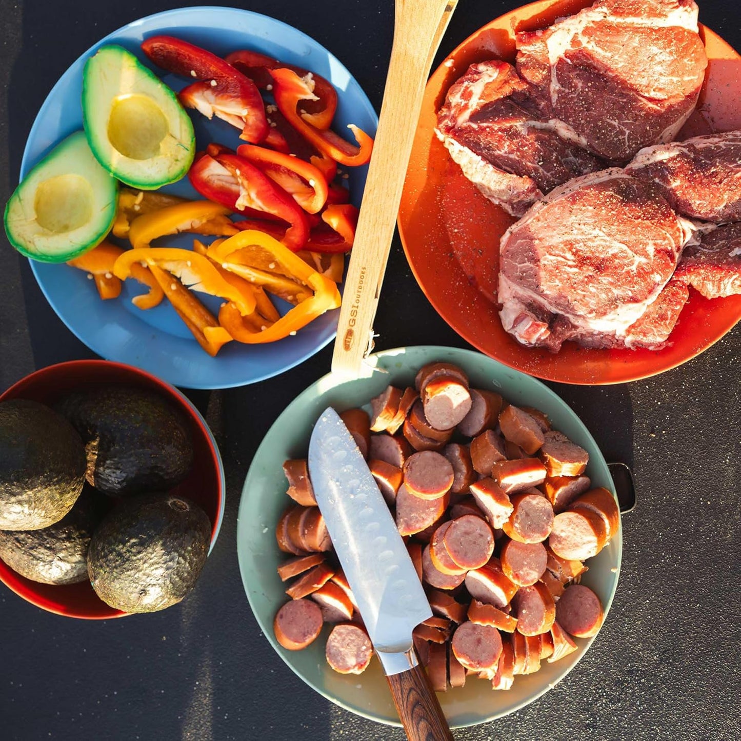 GSI Outdoors Cascadian 1 Person Table Set I 6-Piece Camping, Backpacking Mess Kit, Plastic BPA Free, Plate, Bowl, Mug, Cup & Cutlery Set