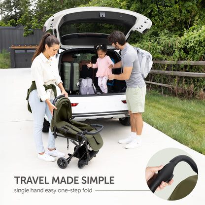 Lightweight Travel Stroller for Baby & Toddlers - Easy Fold & Compact Stroller with Canopy, Storage Basket, Multi-Position Recline & Convenient One-Hand Fold (Green)
