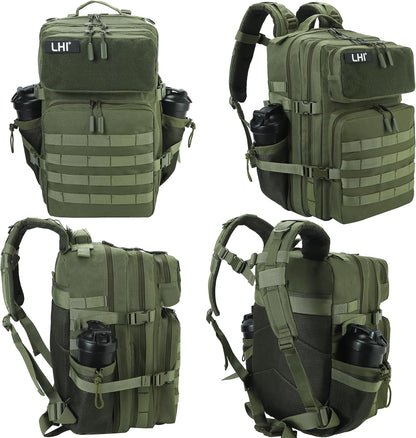 LHI Military Tactical Backpack for Men and Women 45L Army 3 Days Assault Pack Bag Large Rucksack with Molle System - Green