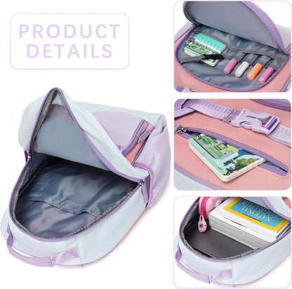 Lightweight Cute Kids Backpack for School Kindergarten Elementary Backpacks for Gilrs ages 6-8-10 (Purple Pink)
