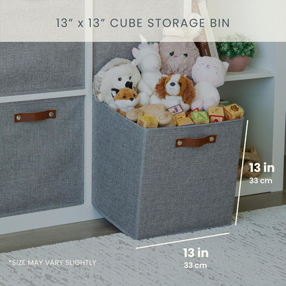 OrganiHaus 13x13 Cube Fabric Storage Bins Set of 4, Fabric Storage Cubes w/ Vegan Handles, 13 inch Collapsible Bins for Clothes & Toy Organizer, Cubbies Organizer, 13x13 Basket for Decor - Grey