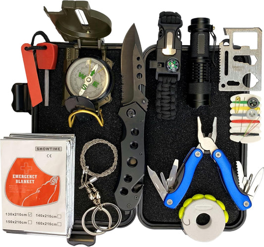 Survival Kit - All-in-One Survival Gear and Supplies for Camping, Hiking, Hunting, and Car Emergencies - Essential Tools, Great Gift for Men, Fathers, Boyfriends, Boys, Dads and Scouts
