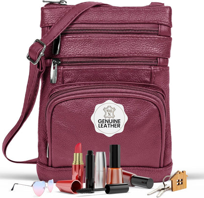 Krediz leather Crossbody Purses for Women, Multi Pocket Crossbody Purse with Adjustable Strap, Soft & Durable Leather Purse