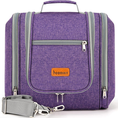Extra Large Toiletry Bag for Women and Men, 6 Organizer Compartments, Holds Full Size Shampoo, with Hanging Hook Cosmetic Bag, Travel Makeup Bag, Bathroom Water-resistant Toiletries Bag, Purple