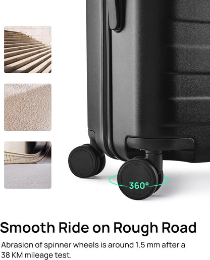 Carry on Luggage 22 X 14 X 9 Airline Approved, 20 Inch Luggage for 3-5 Days Travel, Double Spinner Wheels, 100% Hardshell PC, TSA Lock (11-Pirate Black (USB Port), Set 2PCS (20-Inch/29-Inch))