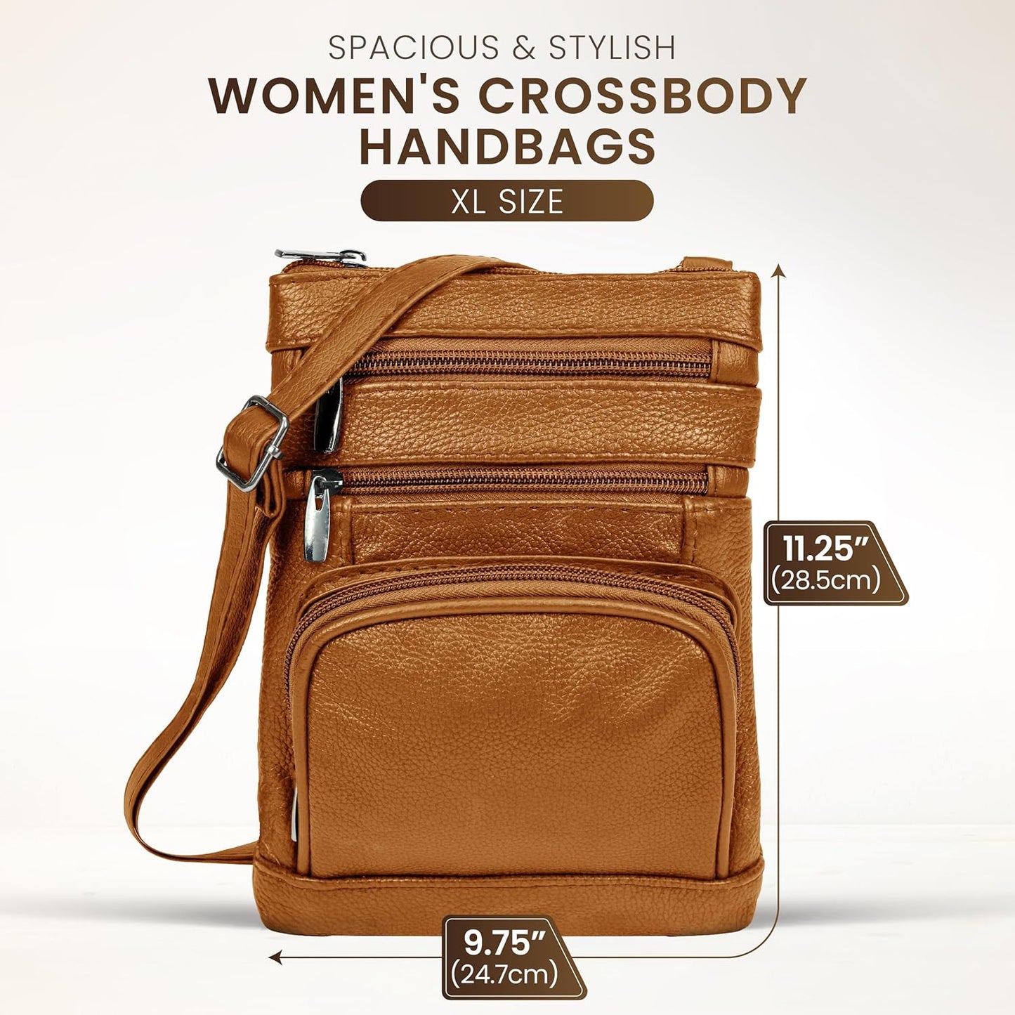 Krediz leather Crossbody Purses for Women, Multi Pocket Crossbody Purse with Adjustable Strap, Soft & Durable Leather Purse