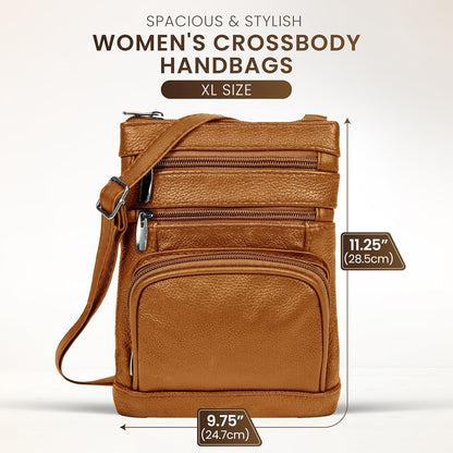 Krediz leather Crossbody Purses for Women, Multi Pocket Crossbody Purse with Adjustable Strap, Soft & Durable Leather Purse