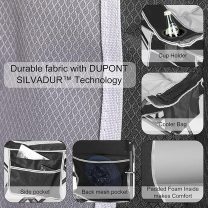 Padded Camping Chairs for Adults, Oversized Folding Outdoor Chairs, Weight Capacity 475lbs, with Cooler Bag, Cup Holder, Storage Pocket Carry Bag (Black - 2 Pack)