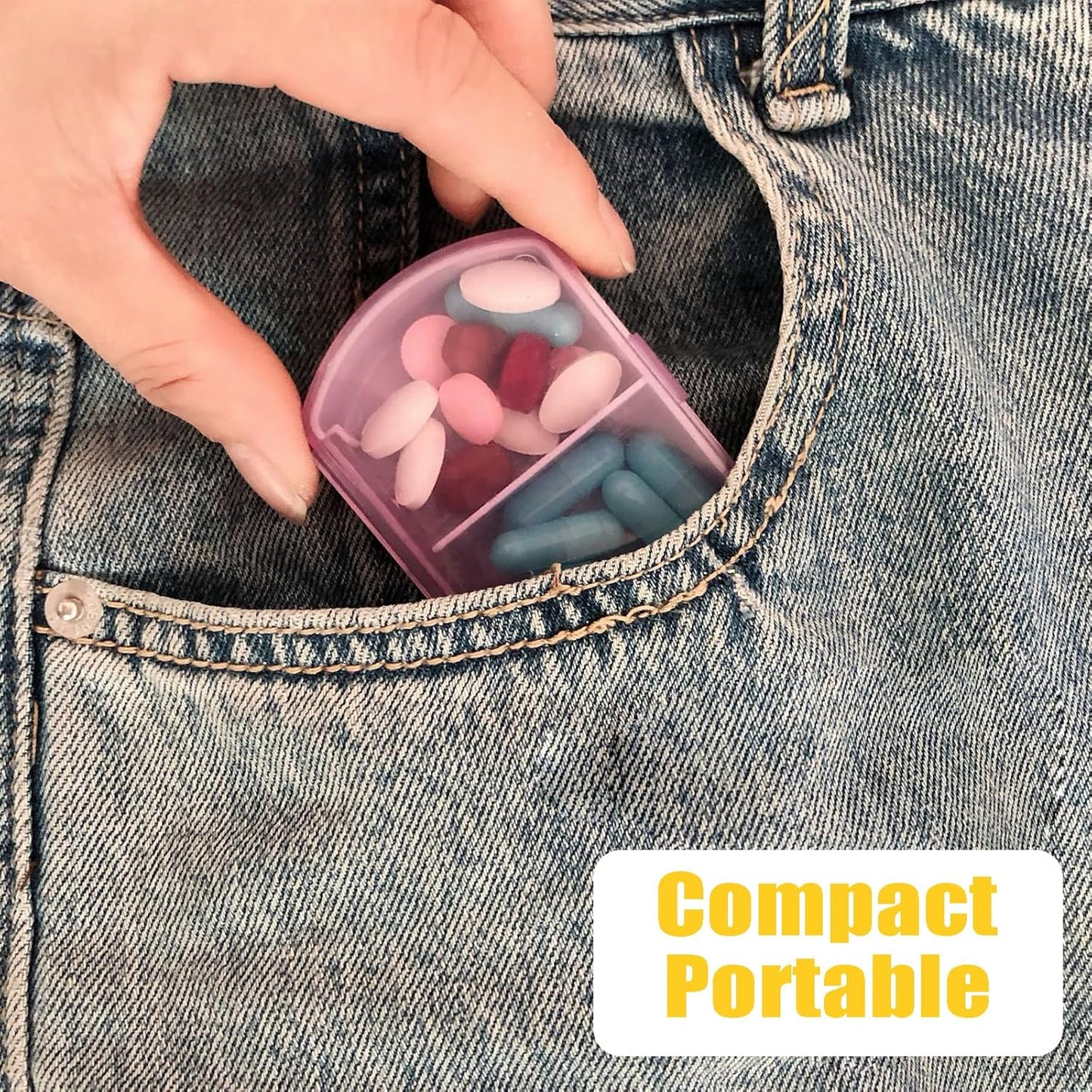 4PCS Small Pill Case Travel Pill Box Cute Pill Organizer for Purse Portable Daily Medicine Organizer 2 Compartment Pill Holder for Vitamins, Fish Oil, Supplements