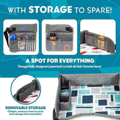 Kenley Kids Travel Tray, Toddler Car Seat Lap Tray, Road Trip Essentials Activity Table (Blue/Gray)