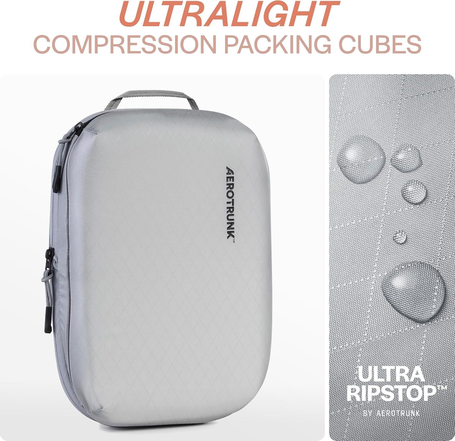 Aerotrunk Ultralight Compression Packing Cubes - Lightweight Travel Organizers for Suitcases and Luggage (6-Pack, Light Grey)