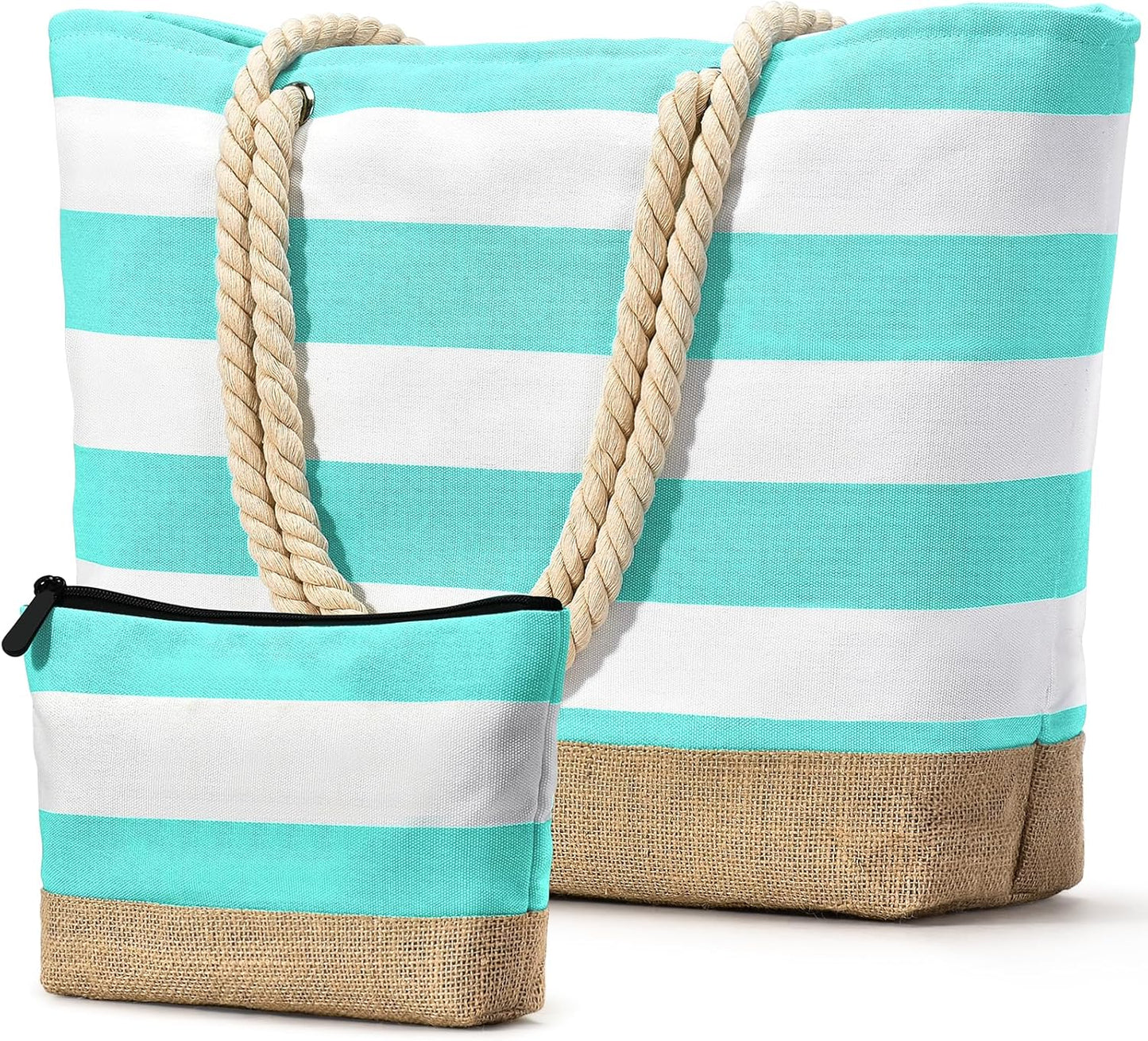 Becokan Beach Bag Initial Beach Tote with Makeup Bag for Travel Work Storage Personalized Birthday Gifts for Women Her