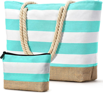 Becokan Beach Bag Initial Beach Tote with Makeup Bag for Travel Work Storage Personalized Birthday Gifts for Women Her