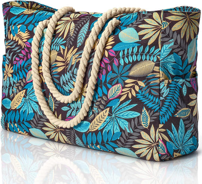 Becokan Beach Bags for Women Large Waterproof Beach Tote Bag Zipper Beach Bags Waterproof Sandproof Swim Pool Bag Large Tote