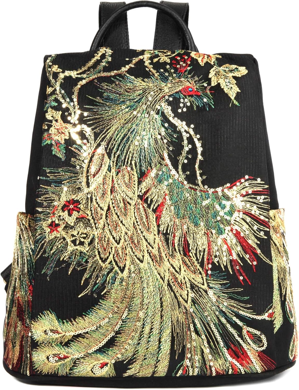 Jursccu Glitter Embroidery Women Backpack Purse, Fashion Canvas Travel Anti-theft Rucksack Shoulder Bag (Black)