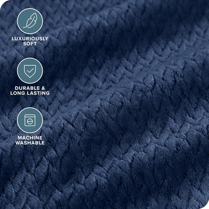 Bare Home Textured Fleece Blanket - King Size - Ultra-Soft Lightweight for Bed, Sofa, and Couch - Luxury Microplush - Cozy Warm Blanket (King, Chevron Dark Blue)