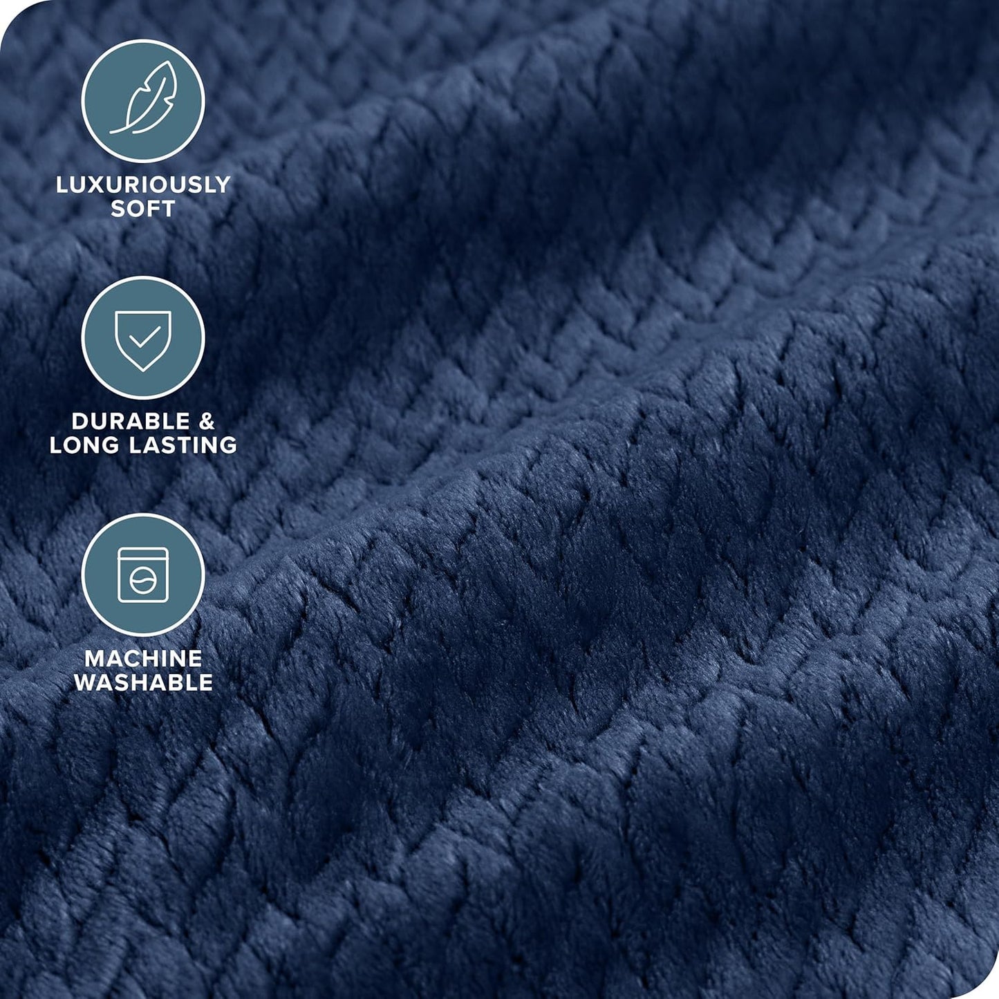 Bare Home Textured Fleece Blanket - Twin/Twin Extra Long - Ultra-Soft Lightweight for Bed, Sofa, and Couch - Luxury Microplush - Cozy Warm Blanket (Twin/Twin XL, Chevron Dark Blue)