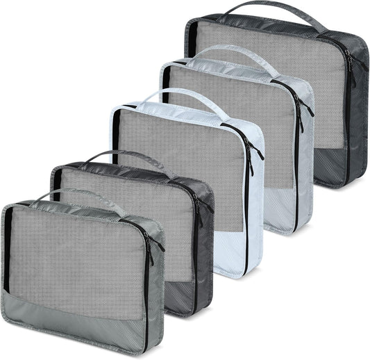 5 Pcs Packing Cubes for Suitcase Large Travel Cubes Carry on Luggage Organizer Bags for Clothes Accessories(Mixed,Gray)